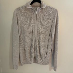 Alia Cable Knit Zip Cardigan, 2 Pockets, Size Petite L